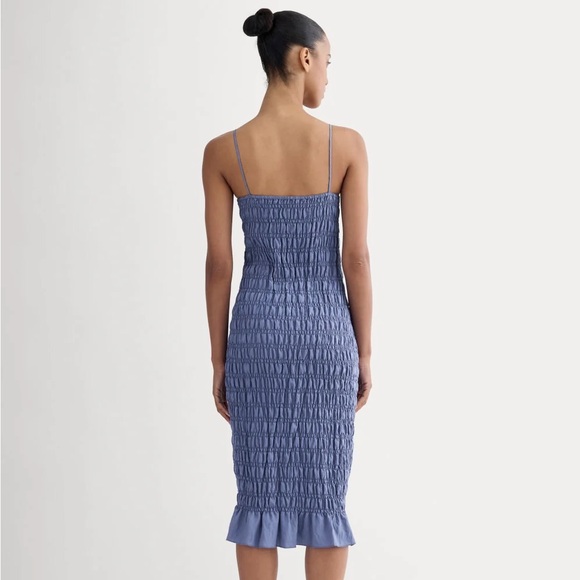 NWT Everlane Periwinkle Blue Smocked Midi Dress with Ruffle Hem - Picture 2 of 5